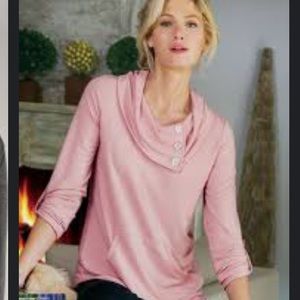 Soft Surrounding Kassidy Soft cowl neck terry sweatshirt tunic size XS pale pink